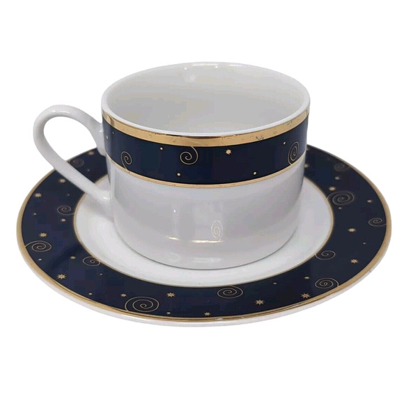 Hallmark Sakura Star Light Coffee Tea Cup Saucer Porcelain Blue Gold Celestial - Picture 3 of 10